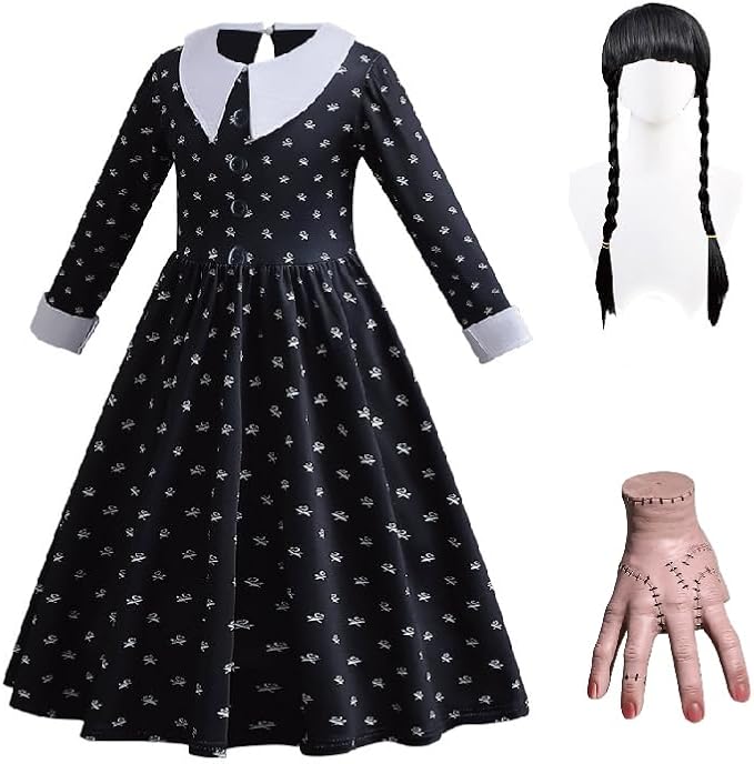 [rastar] ハロウィン ウェンズデイ 3点セット コスプレセット コスチューム ドレス アダムス・ウェンズデー コスプレ衣装 ドレス ブラック アダムス