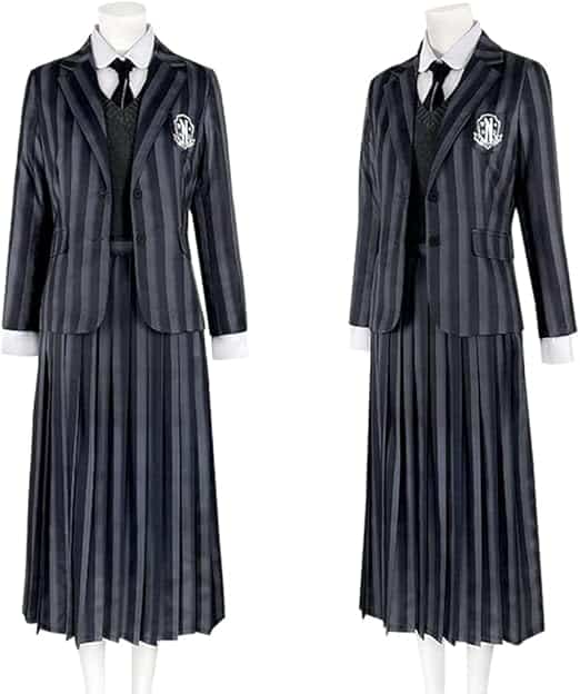 ウェンズデー・アダムス コスプレ 子供服 大人服 Wednesday Addams アダムス・ファミリー コスプレ衣装 制服 仮装 変装 演出服 漫遊展 学園祭 文化祭 ハロウィン クリスマス 撮影 (M, 制服A)