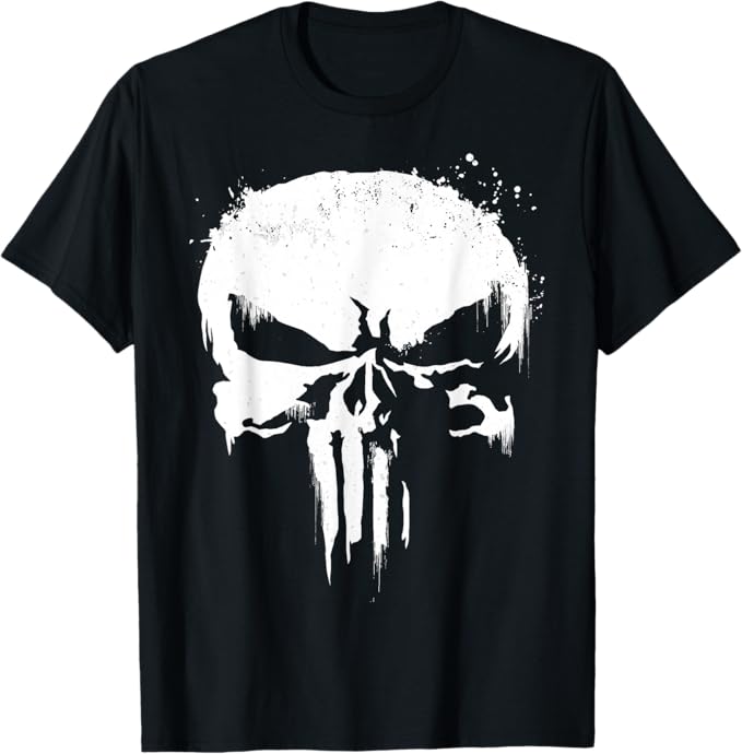 マーベル パニッシャー ホワイト ペイント スプラッター スカル グラフィック Tシャツ Tシャツ
