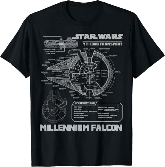 スター・ウォーズ ミレニアム・ファルコン グレー Schematics グラフィックTシャツ Tシャツ
