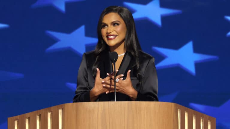 Mindy Kaling speaking at the DNC Wednesday night.