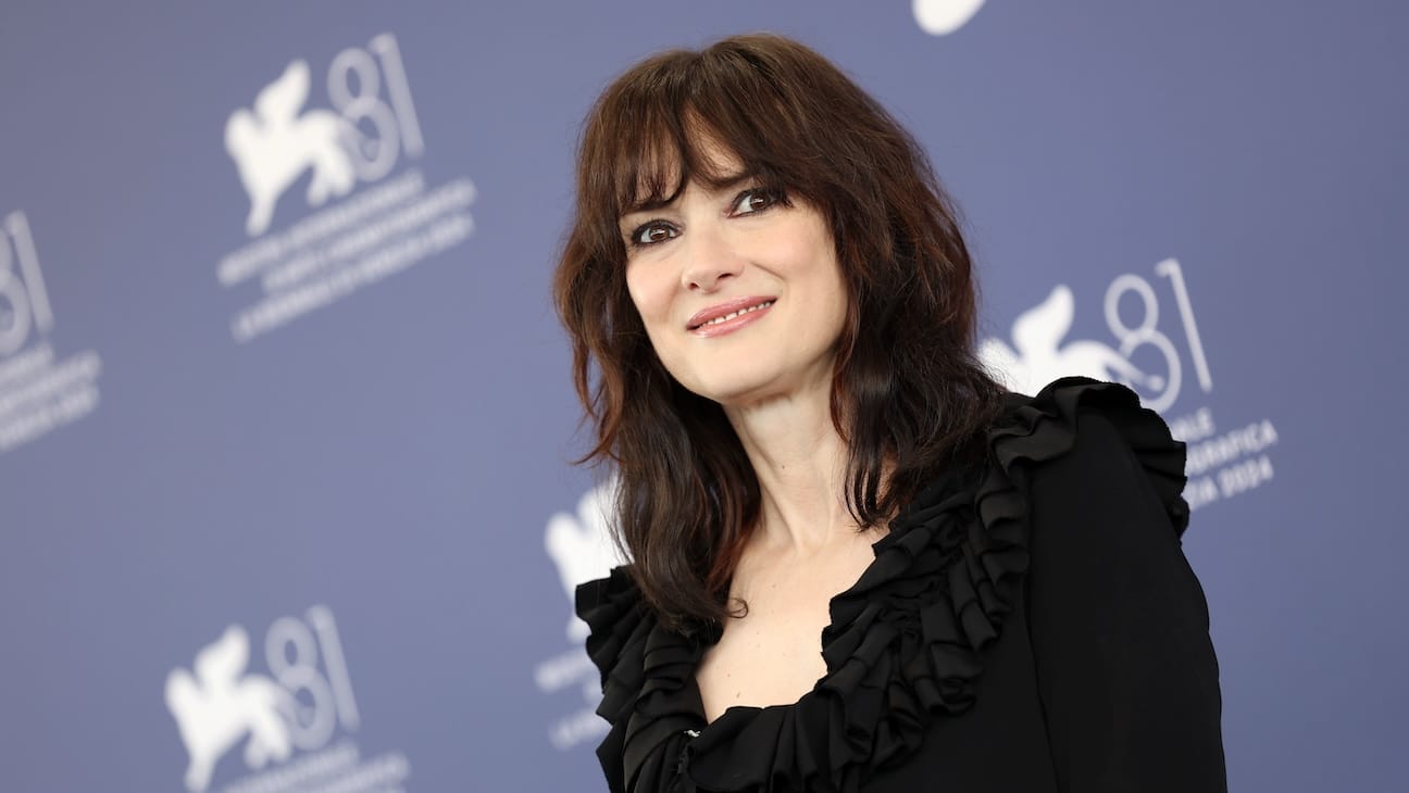 Winona Ryder arrives for the Beetlejuice Beetlejuice press conference in Venice.