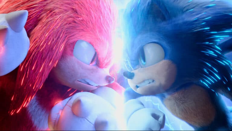 Knuckles (Idris Elba) and Sonic (Ben Schwartz) in Sonic The Hedgehog 2.