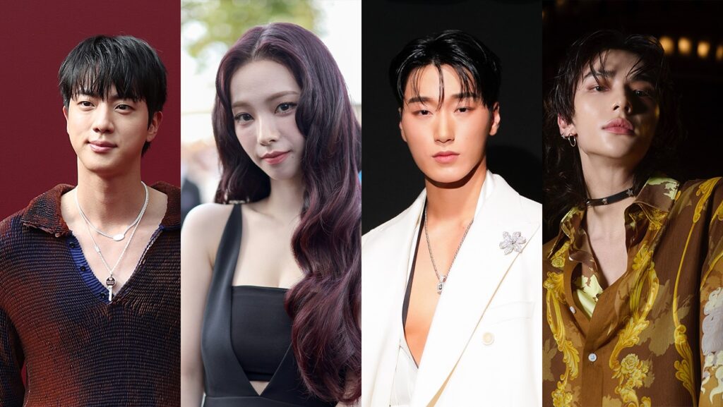 Jin of BTS, Karina of aespa, San of Ateez and Hyunjin of Stray Kids.