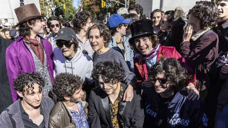 Contestants gather for the Timothee Chalamet lookalike contest in Washington Square Park, Sunday, Oct. 27, 2024, in New York.