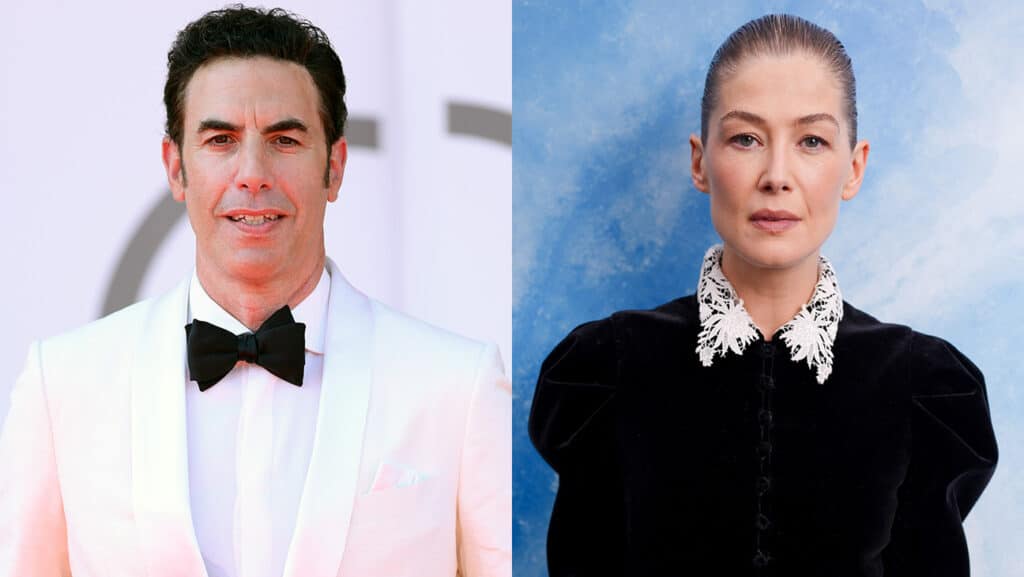 Sacha Baron Cohen and Rosamund Pike