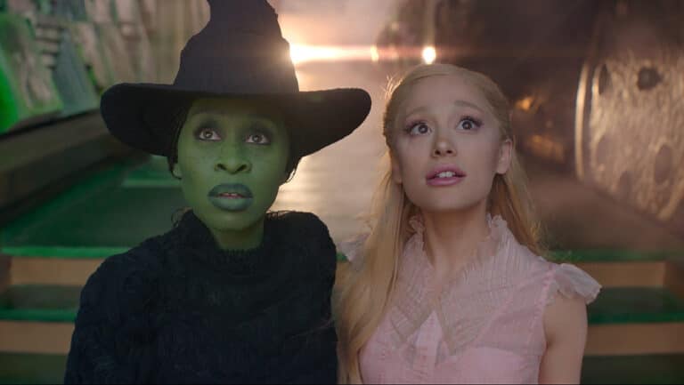 (L-R) Cynthia Erivo is Elphaba and Ariana Grande is Glinda in 'Wicked'