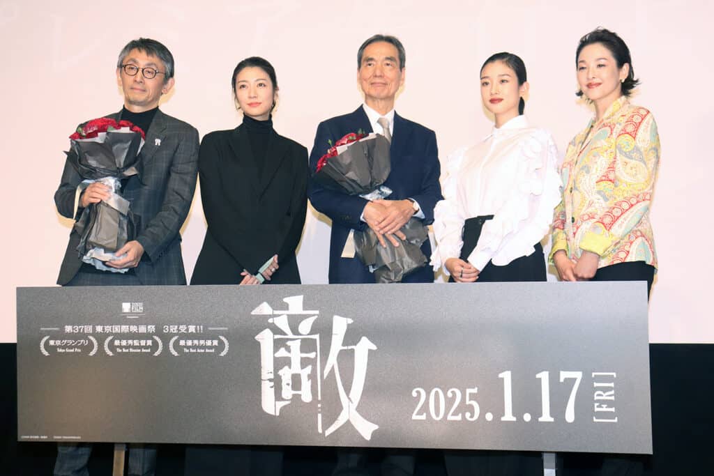 映画『敵』プレミア上映に登壇した（左から）吉田大八監督、瀧内公美、長塚京三、河合優実、黒沢あすか