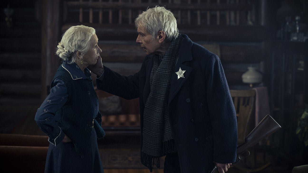 Helen Mirren as Cara Dutton and Harrison Ford as Jacob Dutton in season 2, episode 1 of '1923'