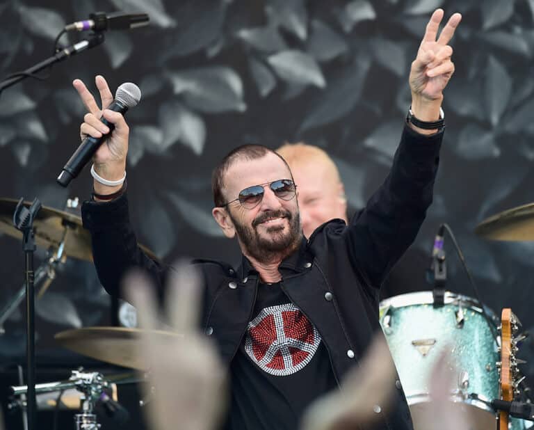 Musician Ringo Starr performs onstage during John Varvatos' International Day of Peace Celebration with a special performance by Ringo Starr and His All Starr Band at the John Varvatos Boutique on September 21, 2014 in West Hollywood, California.