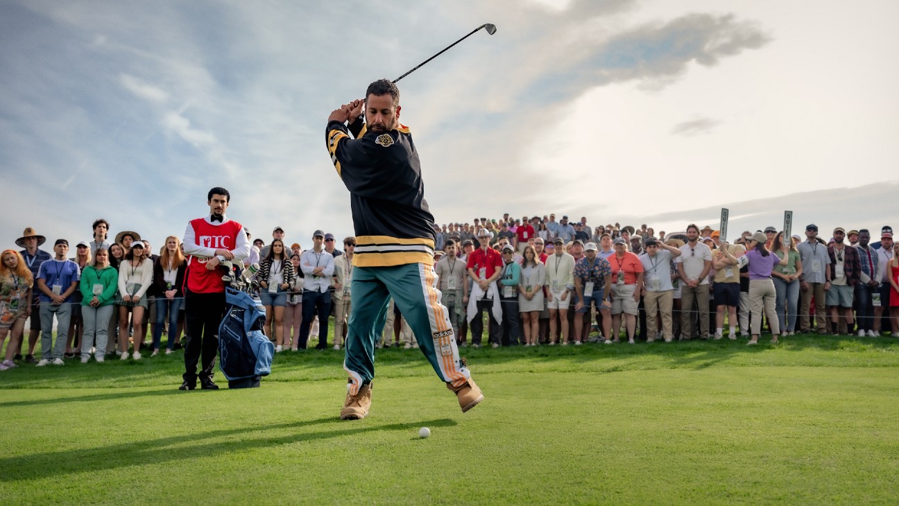 Bad Bunny and Adam Sandler in 'Happy Gilmore 2.'