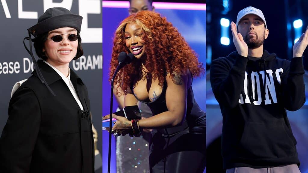 （左から）ビリー・アイリッシュ、SZA、エミネム 写真：Getty Images(3)