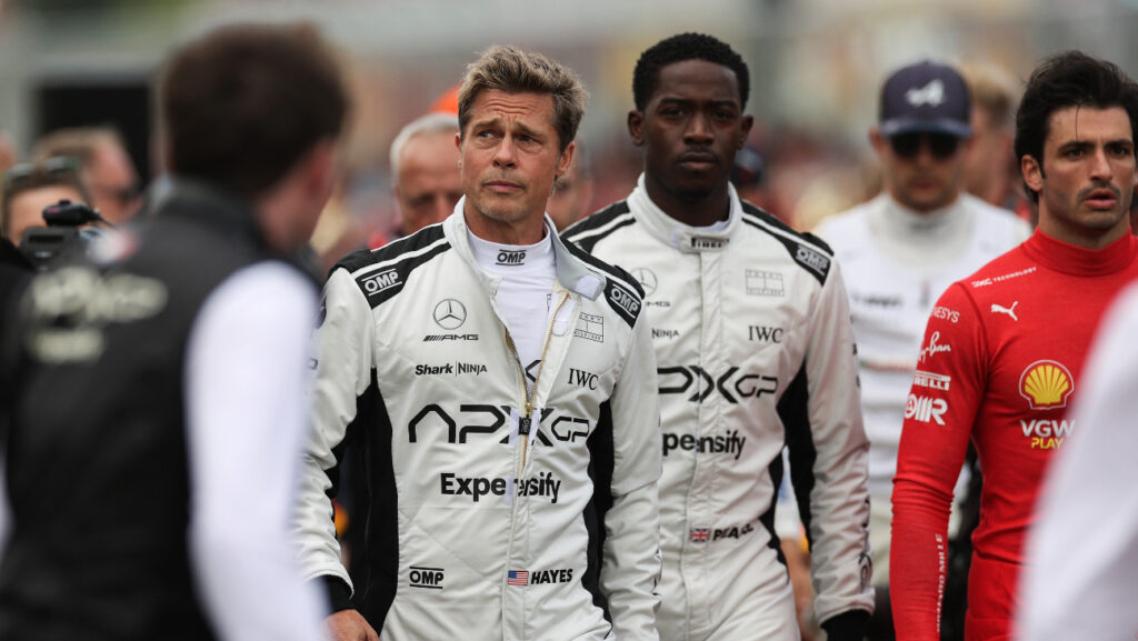 Brad Pitt and Damson Idris, stars of the upcoming Formula One based movie, 'F1.'