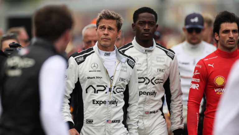 Brad Pitt and Damson Idris, stars of the upcoming Formula One based movie, 'F1.'