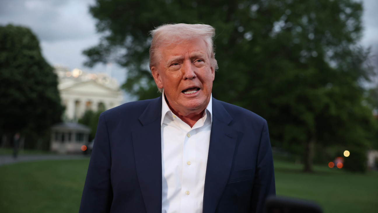 Donald Trump speaks to reporters on the south lawn of the White House on May 4, 2025 in Washington, DC.