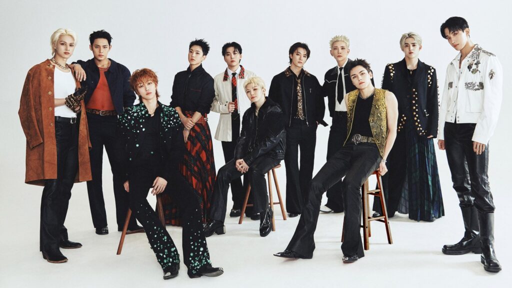(左から)SEVENTEENのJUN、MINGYU、THE 8、HOSHI、SEUNGKWAN、WOOZI、DINO、JOSHUA、VERNON、S.COUPS、DK。5月19日、韓国・ソウルにて撮影。Photographed by Sinae Kim