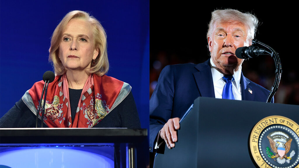 PBSポーラー・カーガーCEO、トランプ大統領（写真： Alberto E. Rodriguez/Getty Images; Anna Moneymaker/Getty Images）