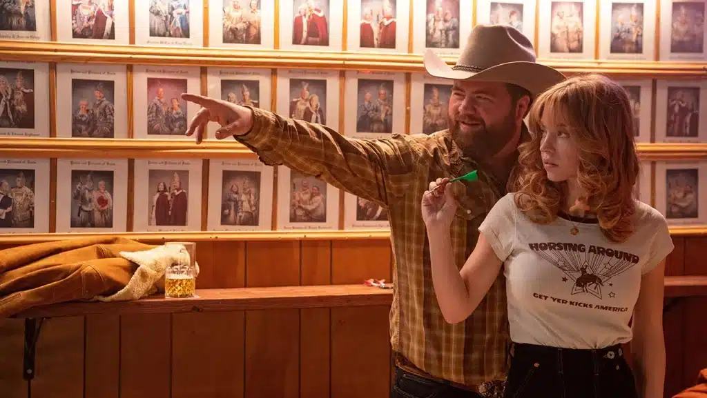 Paul Walter Hauser (left) and Sydney Sweeney in 'Americana.' Courtesy of Ursula Coyote