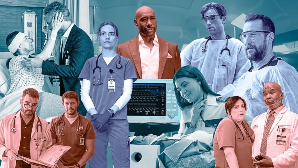 左上から時計回りに：『DOC あすへのカルテ』（Fox）、『パルス』（Netflix）、『ワトソン(原題)』（Paramount+）、『ザ・ピット / ピッツバーグ救急医療室』（HBO Max）、『セント・デニス・メディカル (原題)』（NBC）、『ドクター・オデッセイ』（ABC）、『ブリリアント・マインズ (原題)』（NBC）　提供：各スタジオ