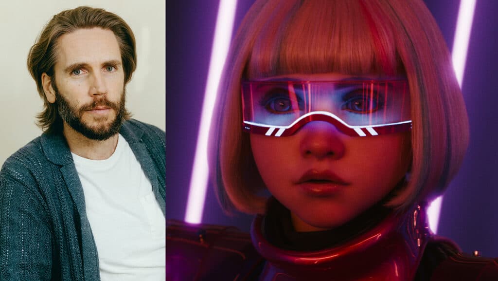 (左)ジェラルド・ジョンストン監督、(右)映画『M3GAN／ミーガン 2.0』より　写真：Universal Pictures