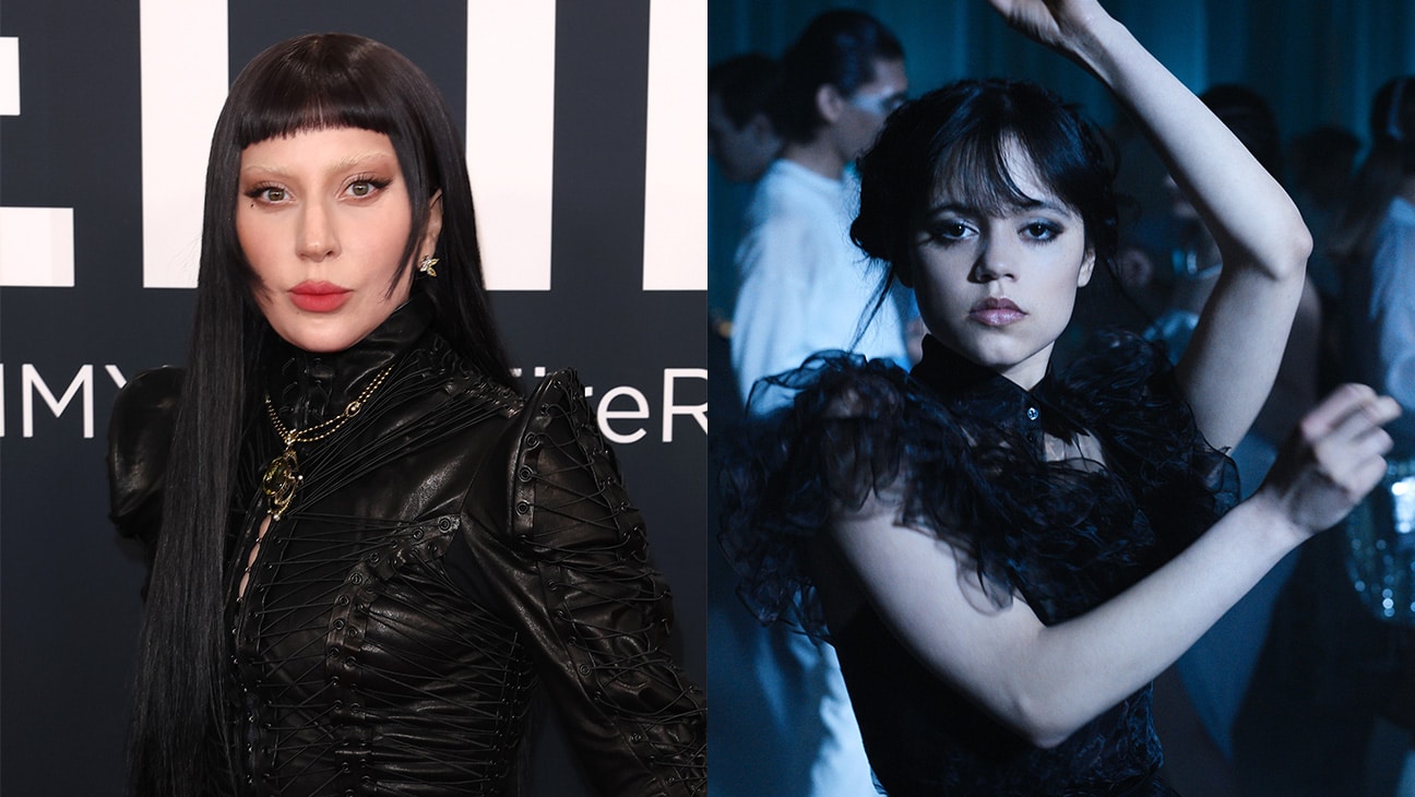 レディー・ガガとジェナ・オルテガ　写真：Matt Winkelmeyer/Getty Images; Courtesy of Netflix