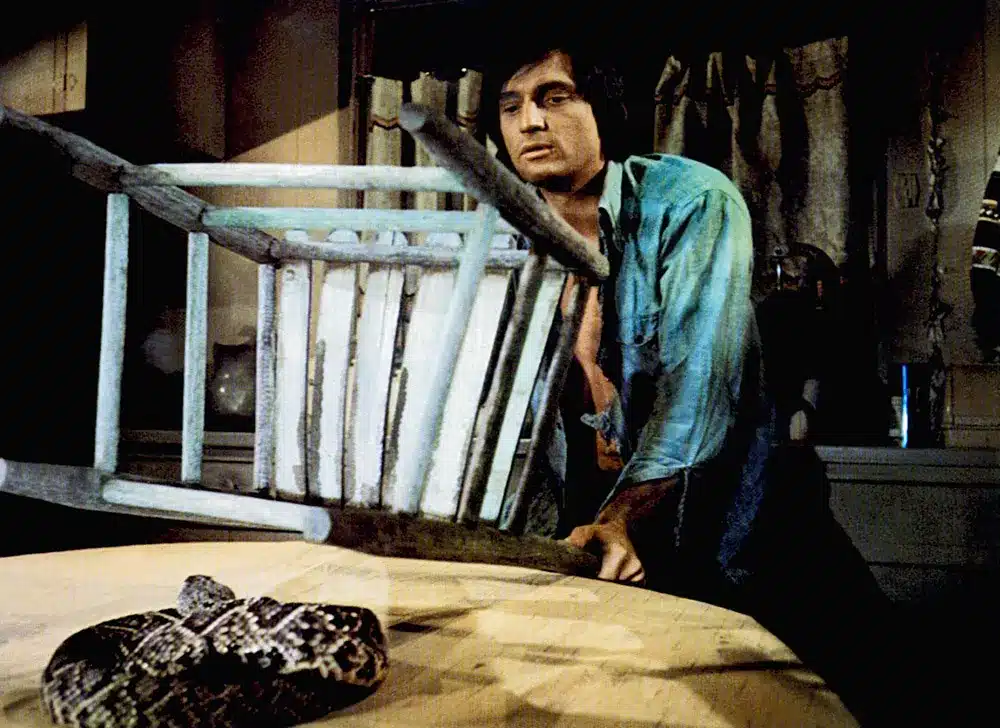 ホラー映画『残酷ヘビ地獄』（1972年）で、ペットのヘビとクリス・ロビンソン COURTESY EVERETT COLLECTION