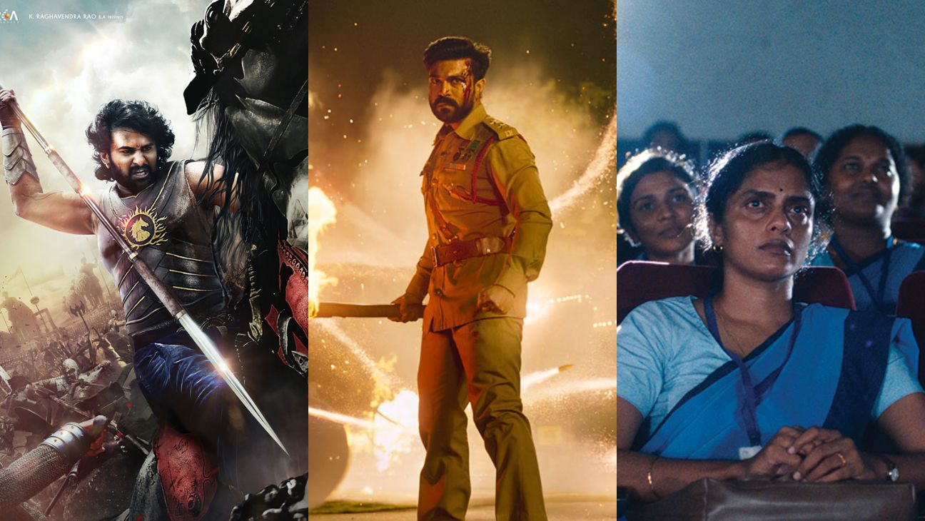 (左から)『バーフバリ 伝説誕生』、『RRR』、『私たちが光と想うすべて』写真:Arkamediaworks; Courtesy of Variance Films; Courtesy of Janus Films