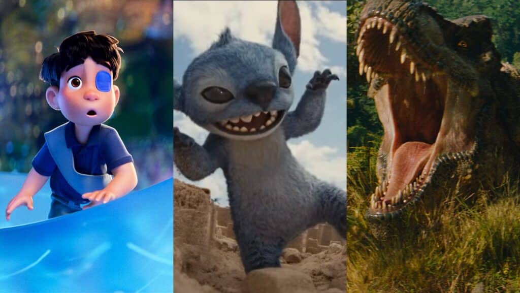 （左から）『星つなぎのエリオ』、『リロ＆スティッチ』、『ジュラシック・ワールド／復活の大地』写真：Disney/Pixar; Courtesy of Disney; Jasin Boland/Universal Pictures and Amblin Entertainment