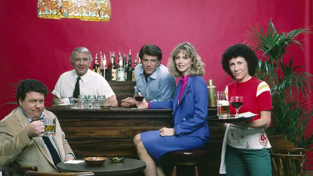 『チアーズ』のジョージ・ウェント、ニコラス・コラサント、テッド・ダンソン、シェリー・ロング、リー・パールマン Robert Phillips/NBC/courtesy Everett Collection