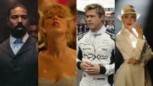 （左から）マイケル・B・ジョーダン、ジェニファー・ローレンス、ブラッド・ピット、ジェニファー・ロペス 写真：Courtesy of Warner Bros.; Courtesy of Mubi; Scott Garfield/Courtesy Warner Bros. Pictures/Apple Original Films; Courtesy of Roadside Attractions