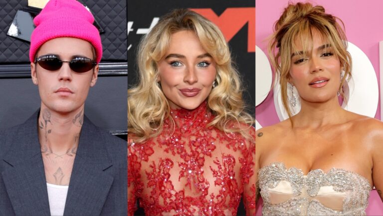 ジャスティン・ビーバー、サブリナ・カーペンター、カロルG 写真：Frazer Harrison/Getty Images for The Recording Academy; Noam Galai/Getty Images for MTV; Dia Dipasupil/Getty Images