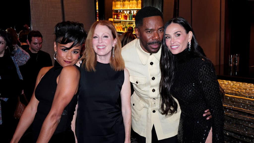 ケリング・ファウンデーション主催の第4回「Caring for Women」ディナーに出席したアリアナ・デボーズ、ジュリアン・ムーア、コールマン・ドミンゴ、デミ・ムーア 写真：Courtesy of Kering/Getty