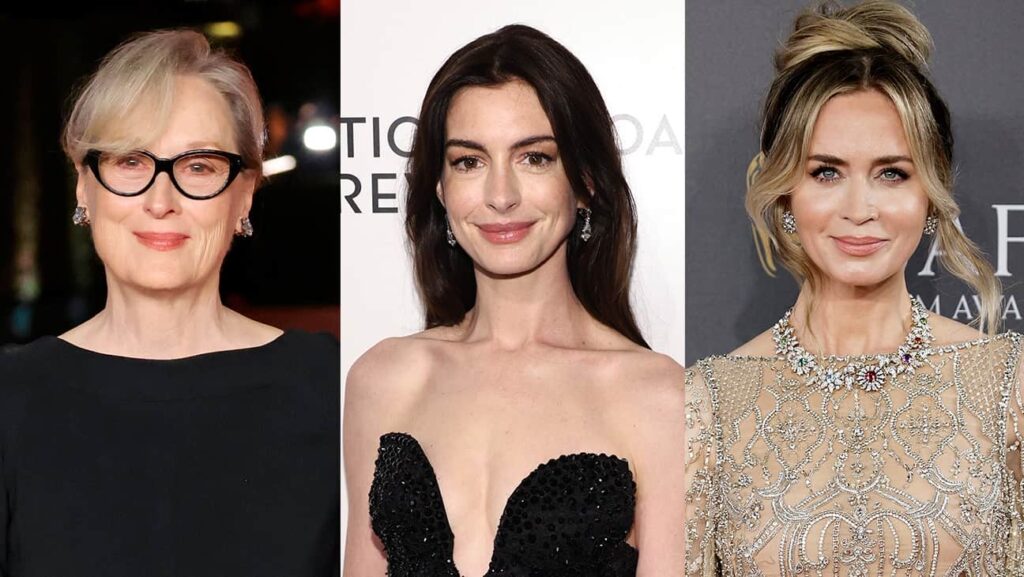 （左から）メリル・ストリープ、アン・ハサウェイ、エミリー・ブラント 写真: FRAZER HARRISON/GETTY IMAGES; JAMIE MCCARTHY/GETTY IMAGES FOR NATIONAL BOARD OF REVIEW; JOHN PHILLIPS/GETTY IMAGES