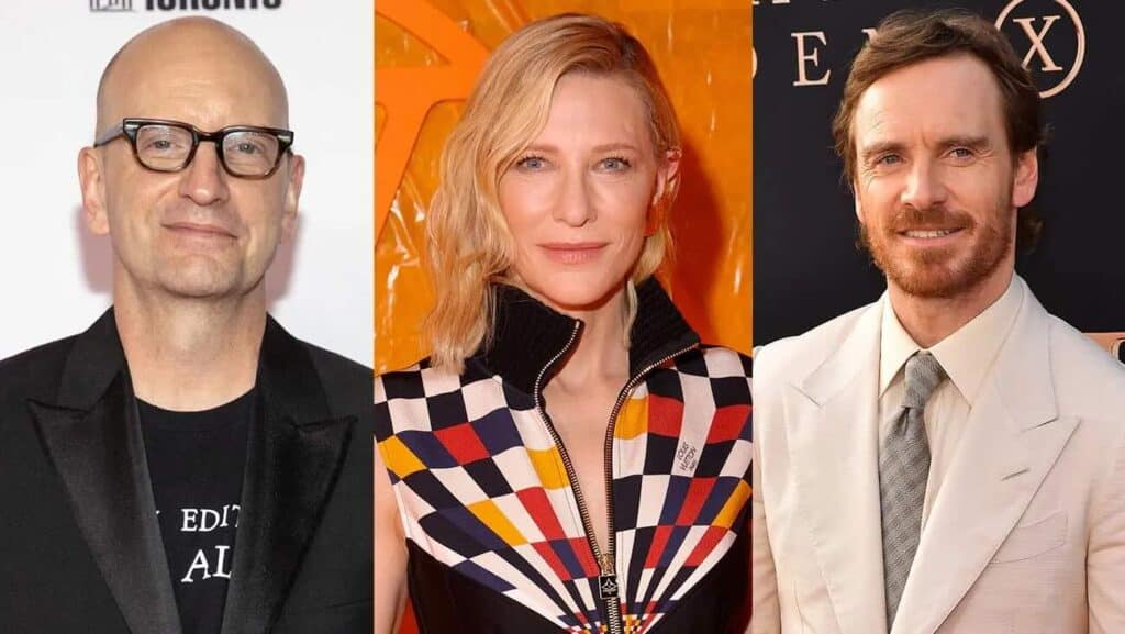 左から）スティーヴン・ソダーバーグ、ケイト・ブランシェット、マイケル・ファスベンダー