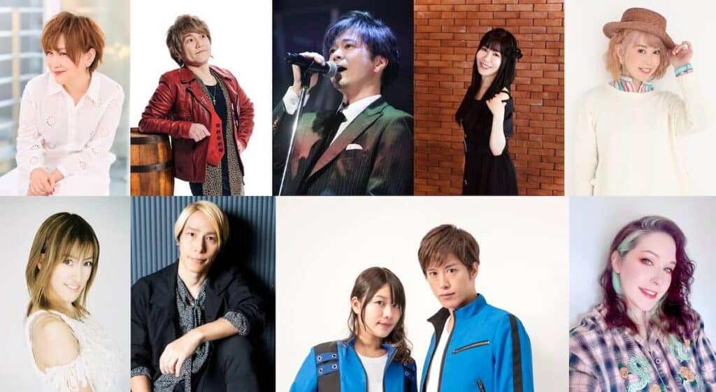 （上段左から）松本梨香、きただにひろし、浅岡雄也(FIELD OF VIEW)、米倉千尋、五條真由美 （下段左から）Salia、谷本貴義、Voyager、ダイアナ ガーネット