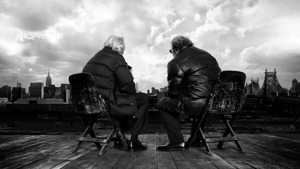 モンクレールの「Warmer Together」キャンペーンで共演したアル・パチーノとロバート・デ・ニーロ 写真：Courtesy of Moncler