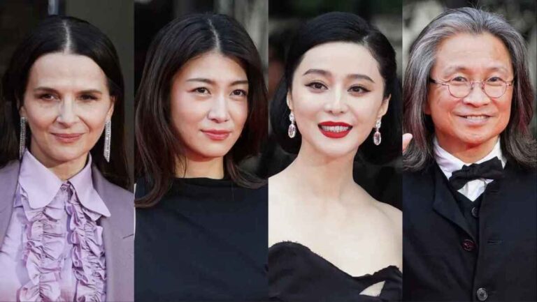左からジュリエット・ビノシュ、瀧内公美、ファン・ビンビン、ピーター・ホーソン・チャン 写真：Christopher Jue/Getty Images