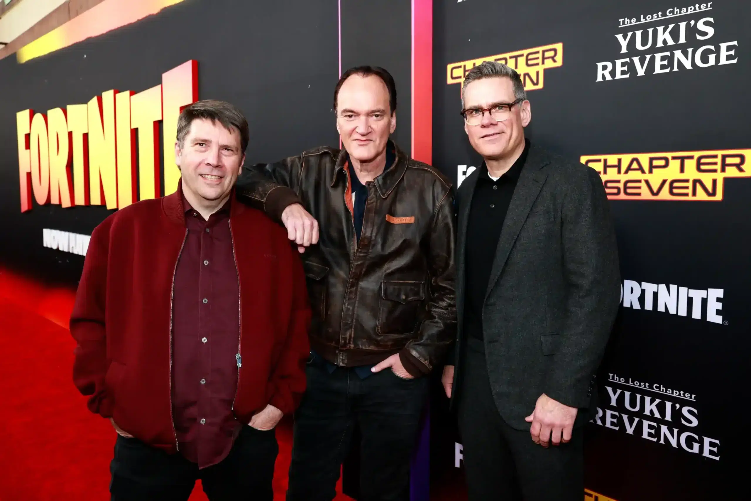 (左から)エピック・ゲームズのCTOであるキム・リブレリ、クエンティン・タランティーノ、エピック・ゲームズのパートナーシップ兼収益化担当シニアVPのネイト・ナンザー 写真:Frazer Harrison/Getty Images for Epic Games