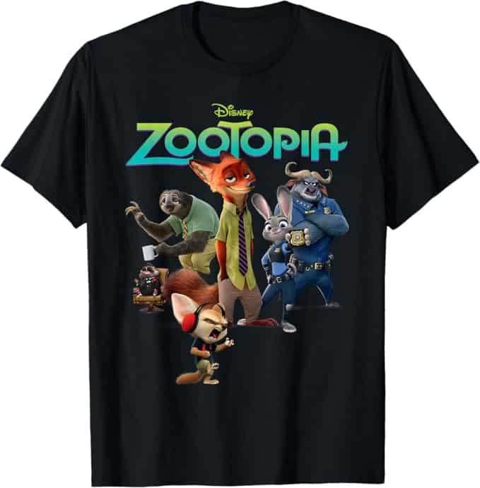 Disney Zootopia キャラクター グループ ロゴ Tシャツ