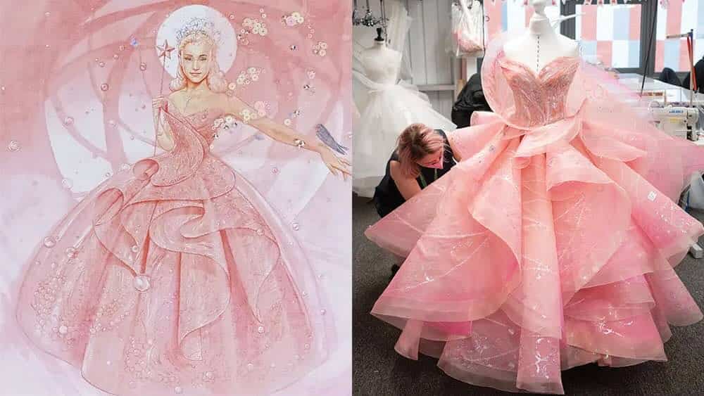 アリアナ・グランデ演じるグリンダの衣装、映画『ウィキッド ふたりの魔女』より