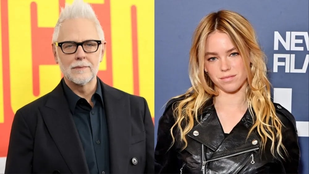 (左から)ジェームズ・ガン、スーパーガール役のミリー・オールコック 写真:Dimitrios Kambouris/Getty Images; Jerod Harris/Getty Images