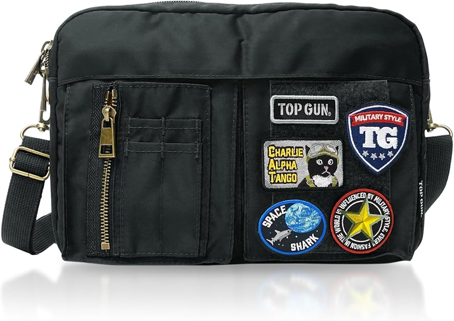 ショルダーバッグ コンパクト ワッペン付 アレンジ ナイロンツイル 無地 ミリタリー ベーシック