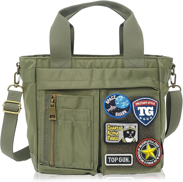 トートバッグ コンパクト 2WAY ショルダーベルト付 ワッペン付 ツイル 無地 ミリタリー