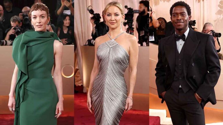 【ゴールデングローブ賞】スター16人のレッドカーペットファッション、ブリット・ロウワー、ケイト・ハドソン、ダムソン・イドリス、第83回ゴールデングローブ賞授賞式にて