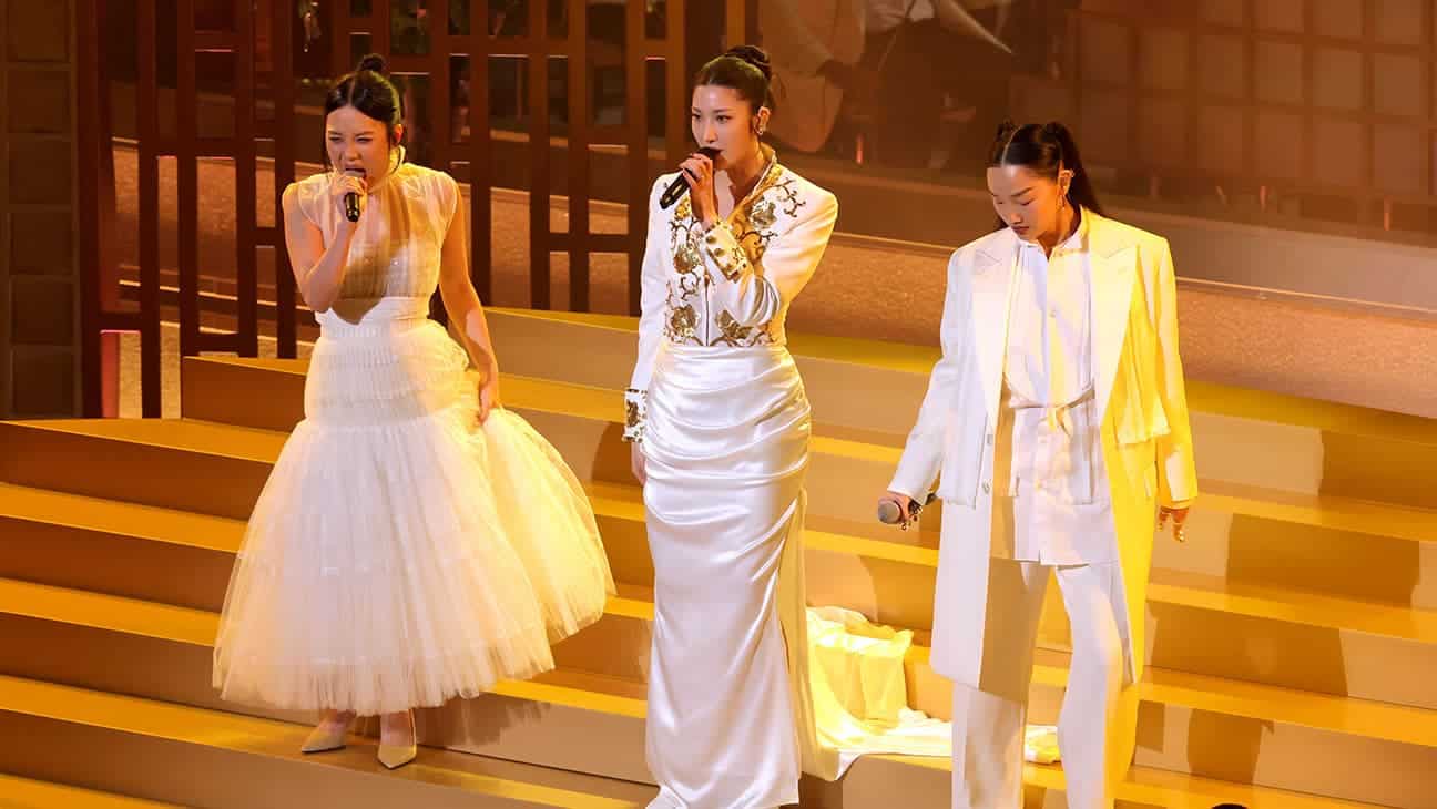 (左から)第98回アカデミー賞授賞式で「Golden」を披露したレイ・アミ、EJAE、オードリー・ヌナ