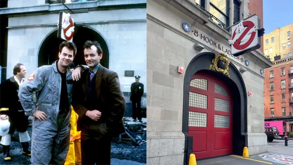 『ゴーストバスターズ』より(左)、ニューヨーク市消防局 第8はしご隊(右)