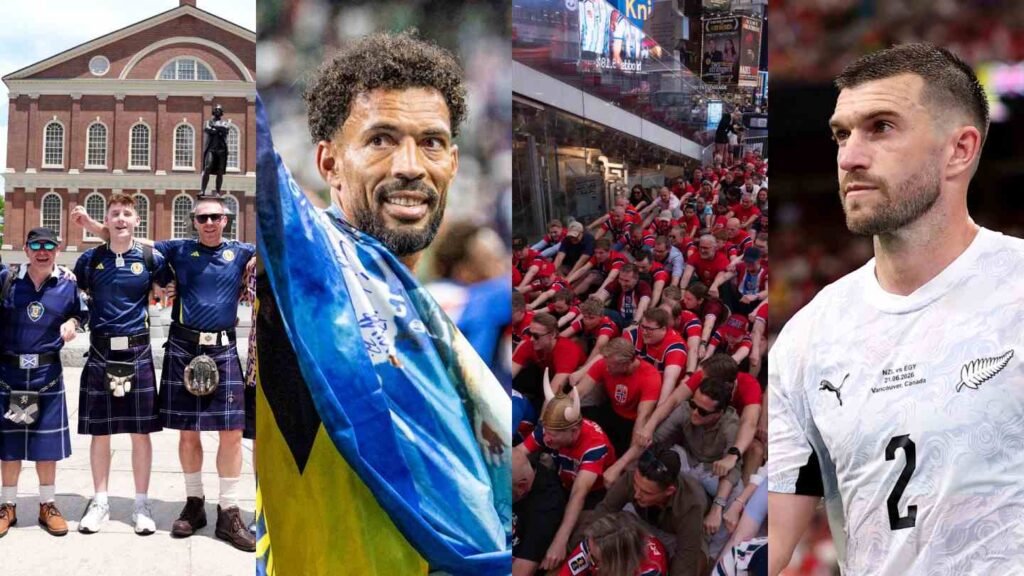 【ワールドカップ2026】バズった選手・監督・サポーター7選、（左から）スコットランドのサポーター、カーボベルデのGKヴォジーニャ選手、ノルウェーのサポーター、ニュージーランドのDFティム・ペイン選手