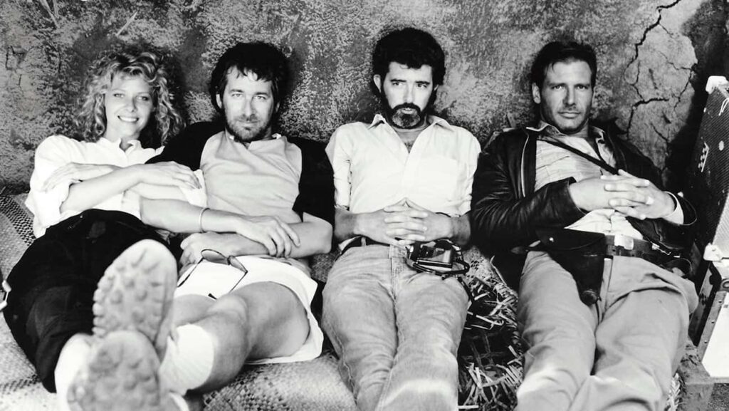 (左から)ケイト・キャプショー、スティーヴン・スピルバーグ、ジョージ・ルーカス、ハリソン・フォード 写真:Photofest