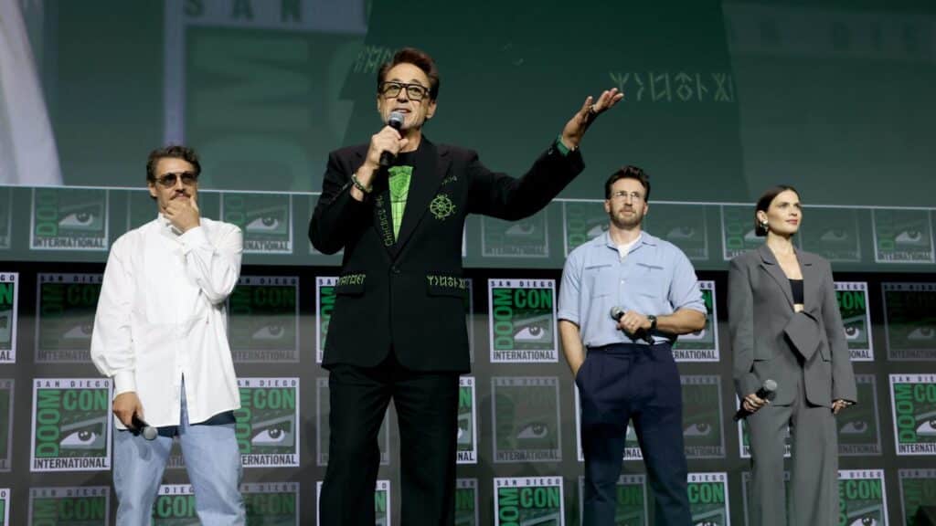 ペドロ・パスカル、ロバート・ダウニー・Jr.、クリス・エヴァンス、ヘイリー・アトウェル、サンディエゴ・コミコン2026マーベル・スタジオパネルにて＝現地時間2026年7月25日