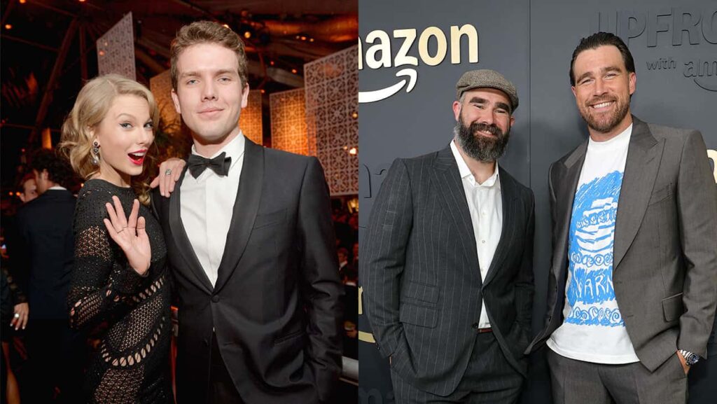 テイラー・スウィフトと弟オースティン・スウィフト(左)、トラビス・ケルシーと兄ジェイソン・ケルシー(右)